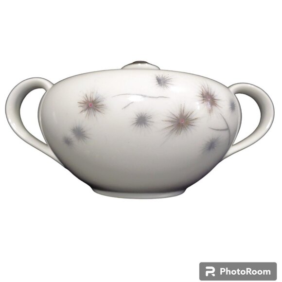 Sugar Bowl with Lid Creative Fine China Platinum StarBurst 1014 Japan - Picture 1 of 3